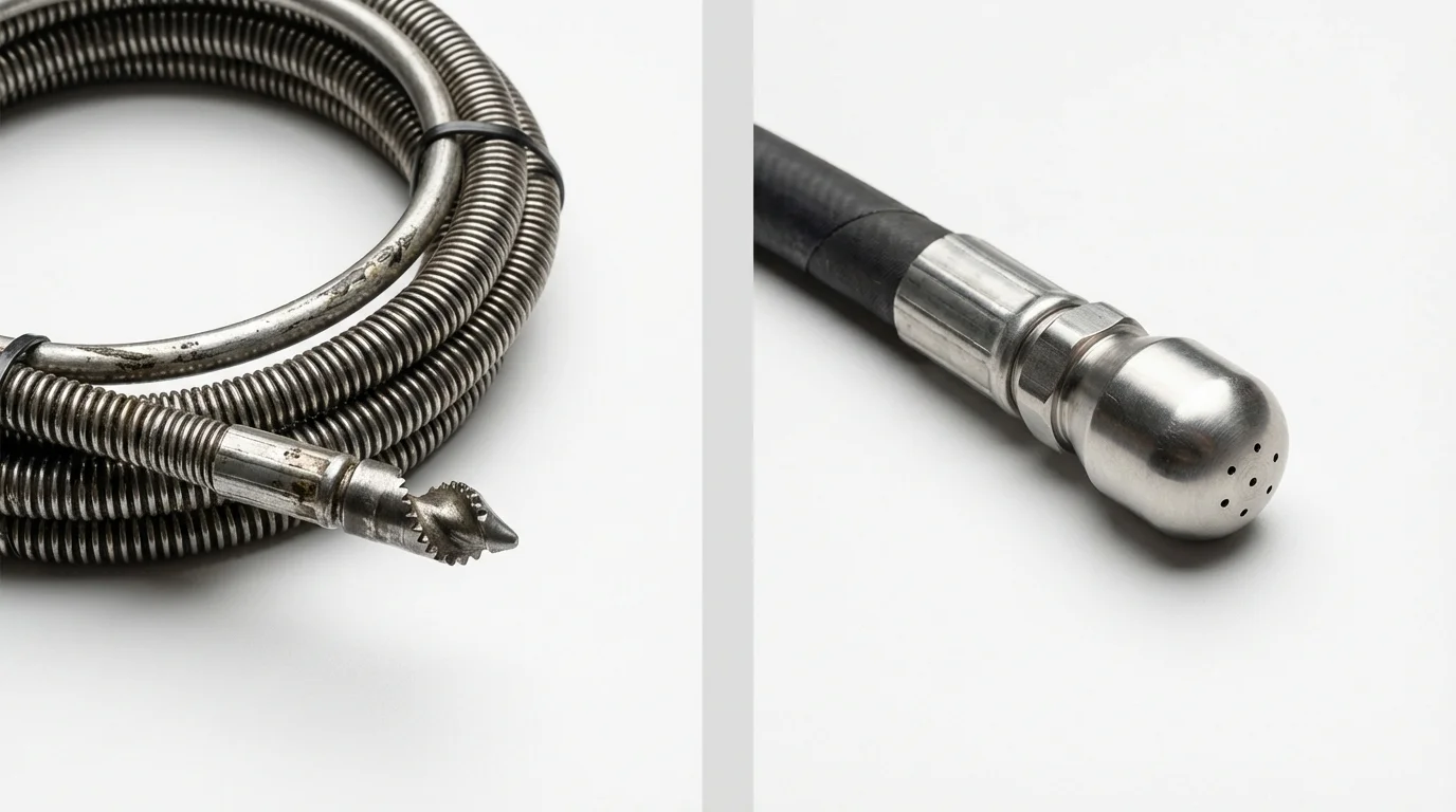 Drain snake cable and hydro jetting nozzle used for drain cleaning in Osage City, KS
