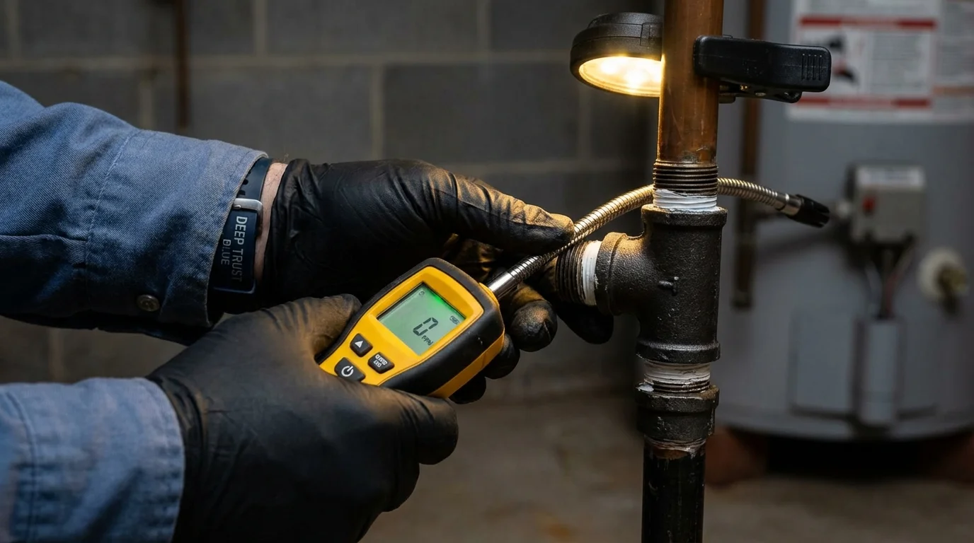 Gas leak detection with electronic sniffer by Johns Plumbing LLC in Osage City