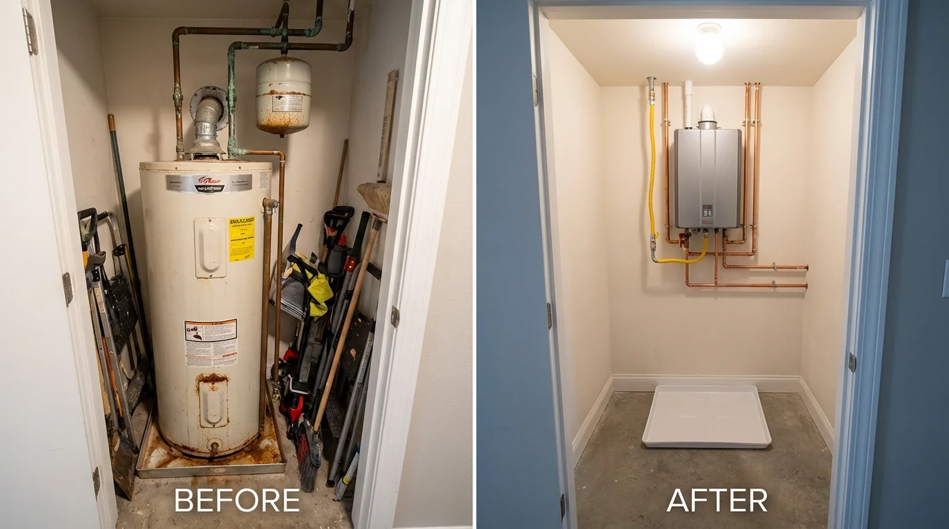 Tank water heater versus wall-mounted tankless unit comparison for Osage City, KS homeowners