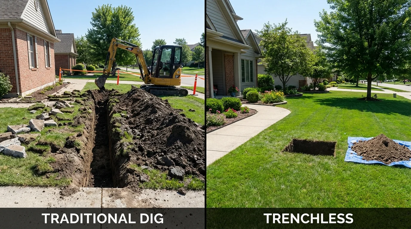 Trenchless sewer repair with minimal yard damage versus traditional excavation in Osage City, KS